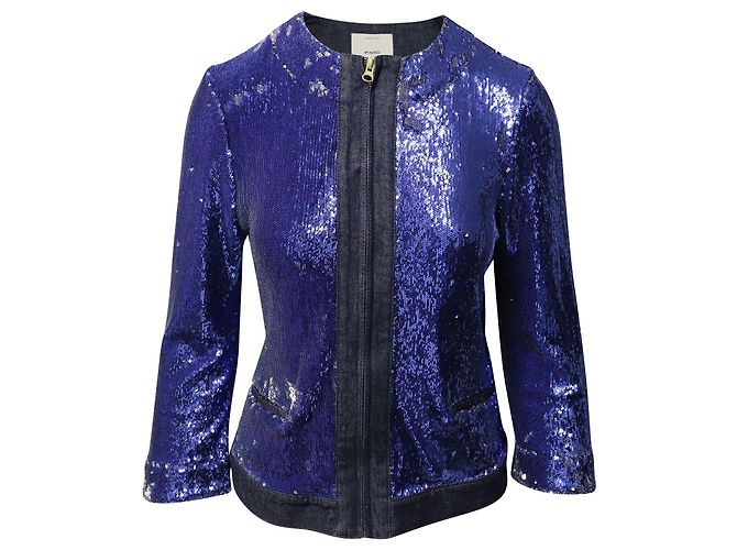 Pinko Tag Sequin Embellished Jacket in Blue Denim