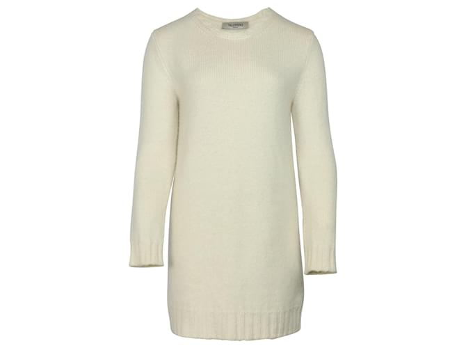 Valentino Knit Dress in Cream Cashmere White Wool  ref.490489