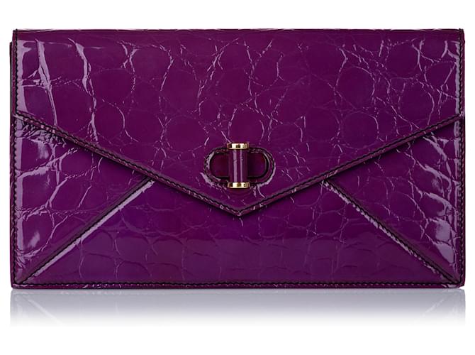 Alexander McQueen Purple Embossed Patent Leather Clutch Bag  ref.490599
