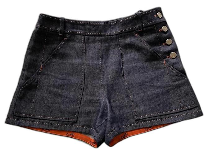 pantalones cortos Hermès Azul Lino  ref.490663
