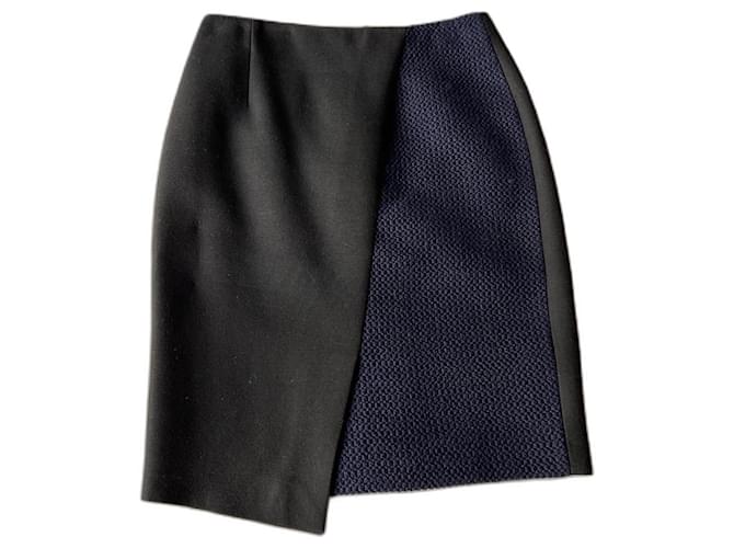 Paule Ka asymmetrical skirt Black Navy blue Wool  ref.490668
