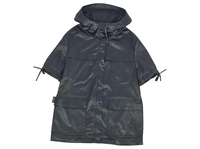 Vintage Chanel 99P Hooded Short Sleeve Zip Up Jacket Coat Women's Green Size 40 Polyester Nylon  ref.490771