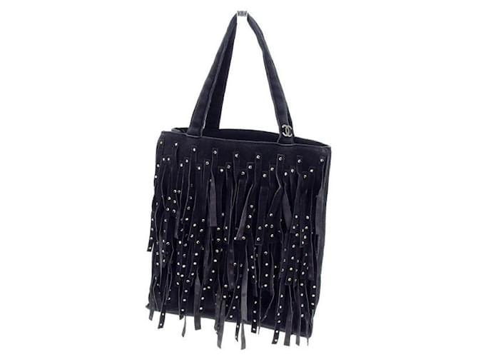[Used] Chanel Handbag Mini Tote Bag Coco Mark Stoned Fringe Black x Silver Silvery  ref.490780