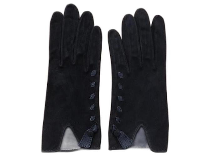 Hermès Gloves Black Leather Nubuck  ref.491046