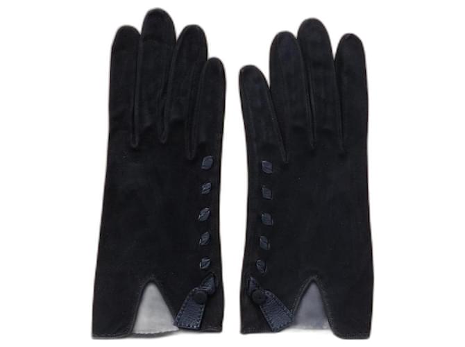 Hermès Handschuhe Schwarz Leder Nubuk  ref.491046