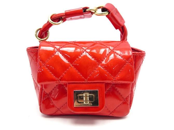 CHANEL MICRO ANKLE BAG 2.55 RED PATENT QUILTED LEATHER ANKLET BAG