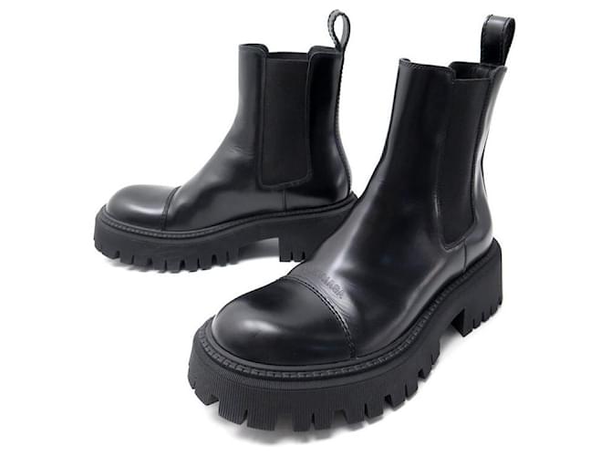 NEW BALENCIAGA BOOTS SHOES 40 TRACTOR BOOTIE L20 636599 black leather  ref.491386