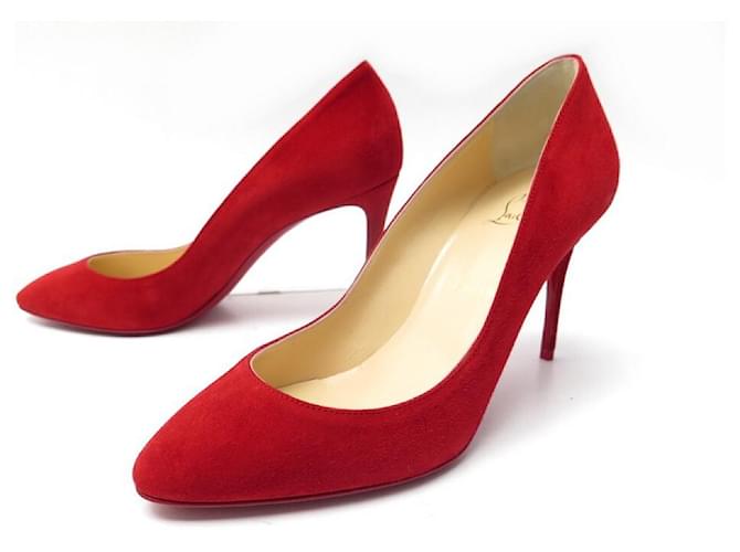NEUF CHAUSSURES CHRISTIAN LOUBOUTIN 38.5 DAIM ROUGE 3180614 + BOITE SHOES Suede  ref.491390