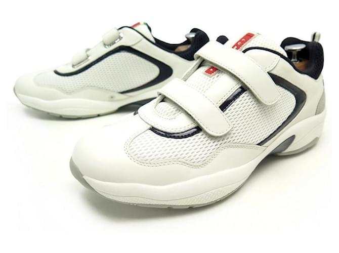 Etiquette NEW PRADA LUNA ROSSA LUP SNEAKERS003 7 IT 42 FR CANVAS LEATHER WHITE SNEAKERS  ref.491419