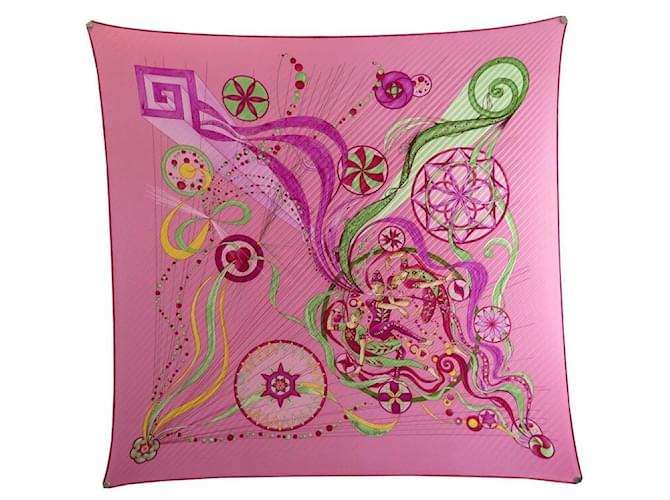 Hermès HERMES SCARF THE DANCE OF THE COSMOS ZOE PAWELLS SQUARE PLISSE SILK PINK SCARF  ref.491425