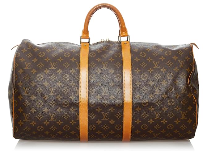 Louis Vuitton Brown Monogram Keepall 55 Leather Cloth  ref.491555