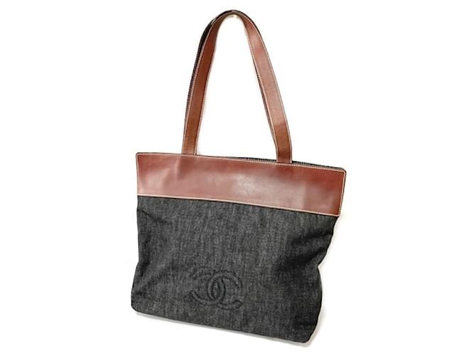 CHANEL COCO Mark Turn Lock Denim Tote Bag Women Leather CC Vintage From  Japan