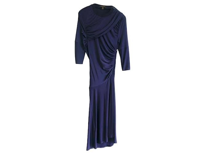 Louis Vuitton SS17 Vestido Jersey Drapeado Azul Petróleo Viscosa  ref.492142