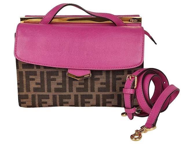 Fendi kleine Zucca Demi Jour Tasche Braun Pink Leder Leinwand ref.492222 Joli Closet
