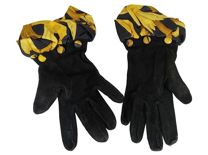 Hermès gloves in suede and silk (XS-S) Black Deerskin  ref.492234