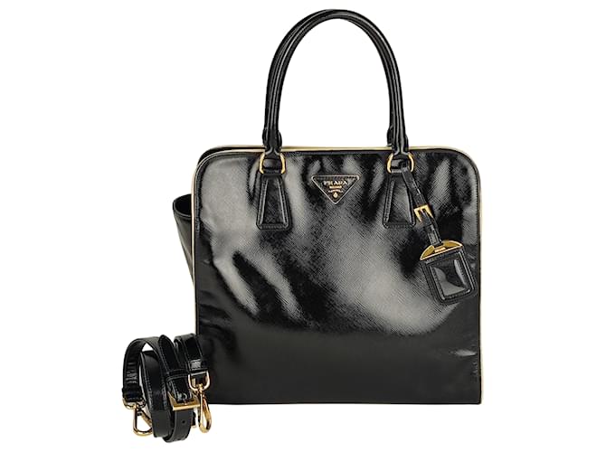Prada Saffiano bag 2012 With shoulder strap Black Patent leather  ref.492275