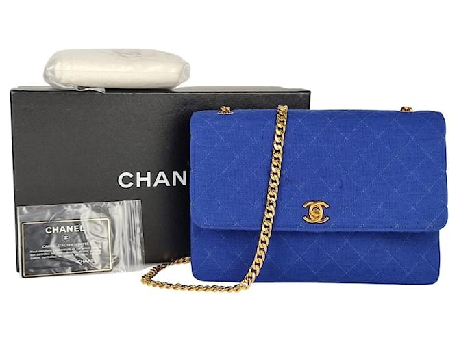 Timeless Bolsa de ombro atemporal de algodão azul Chanel - Anos90 Azul claro  ref.492289