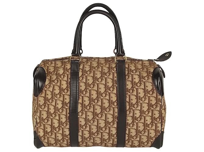 Christian Dior Boston Trotter handbag Beige Cloth ref.492345