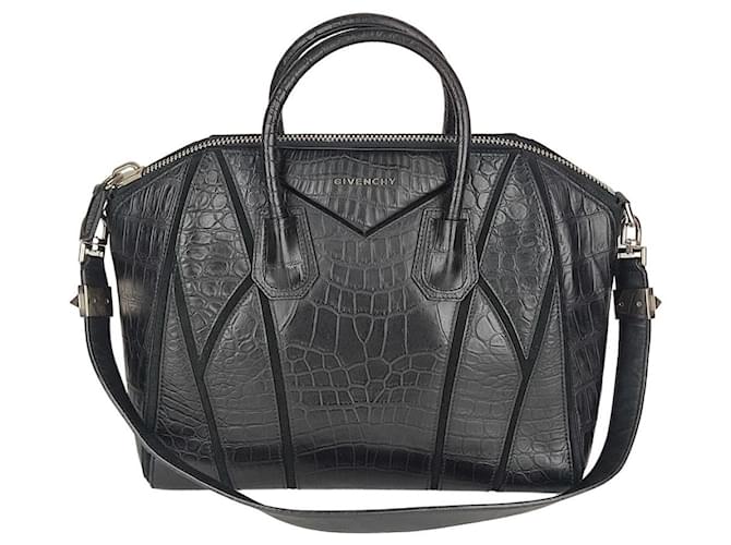 Bolso Givenchy Antigona en piel efecto cocodrilo Negro Cuero  ref.492356
