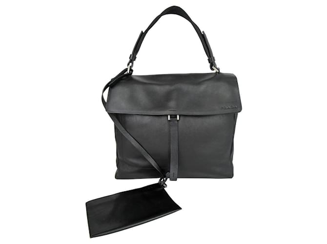 Vitello PRADA Hand Bag Leather Black  ref.492393