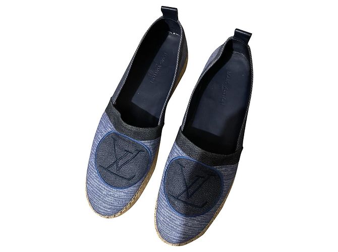 Louis Vuitton Blue Shore Canvas Postkarten-Plateau-Espadrilles Beige Hellblau Dunkelblau