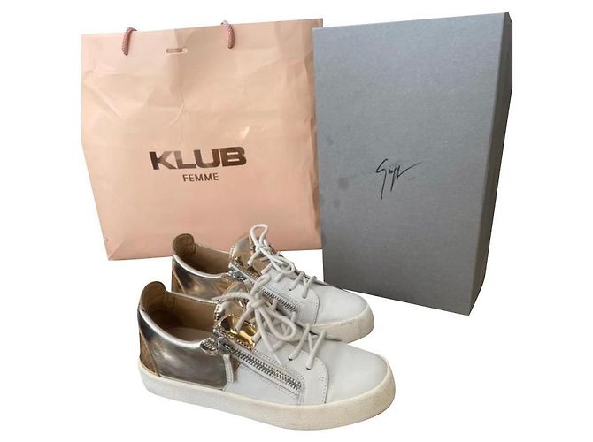 Baskets Giuseppe Zanotti Cuir Blanc Doré Ivoire Blanc cassé