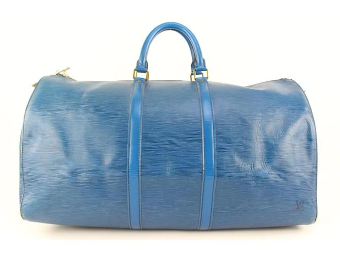 Louis Vuitton Blue Epi Leather Keepall 55 Duffle Bag 113lv48 For