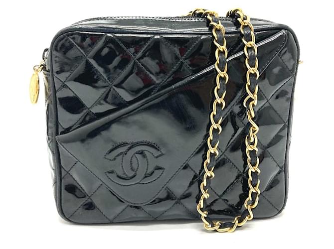 Used] CHANEL CC Coco Mark Matrasse Chain Square Shoulder Bag Enamel Ladies Black  Golden ref.492598 - Joli Closet