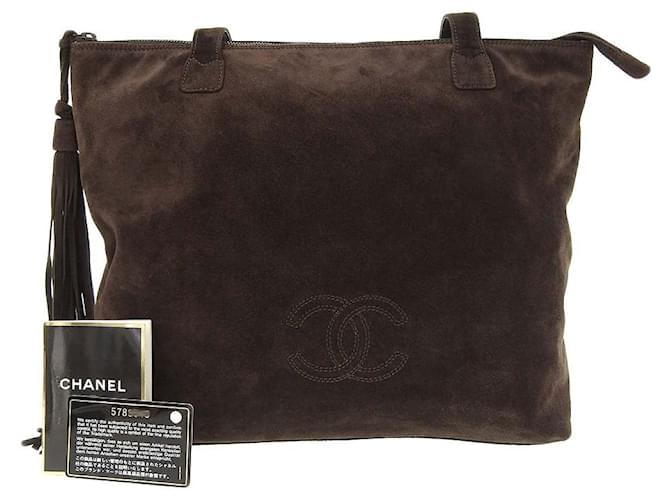 [Usado] Chanel CHANEL Coco Mark Logo Tassel Tote Bag Gamuza Marrón Marrón Sellado 5th serie Castaño Suecia  ref.492620