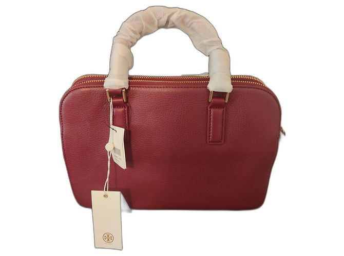 Tory Burch Thea Small Rounded Double-Zip Satchel Red Leather