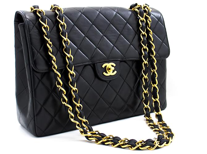 Chanel Jumbo 11 Large Chain Shoulder Bag Flap Black Lambskin Leather  ref.493041 - Joli Closet