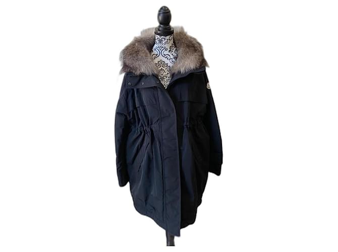 PIUMINO PARKA MONCLER LAGOPEDE FOX TRIM DOWN COAT IN black Synthetic Fur  ref.493075
