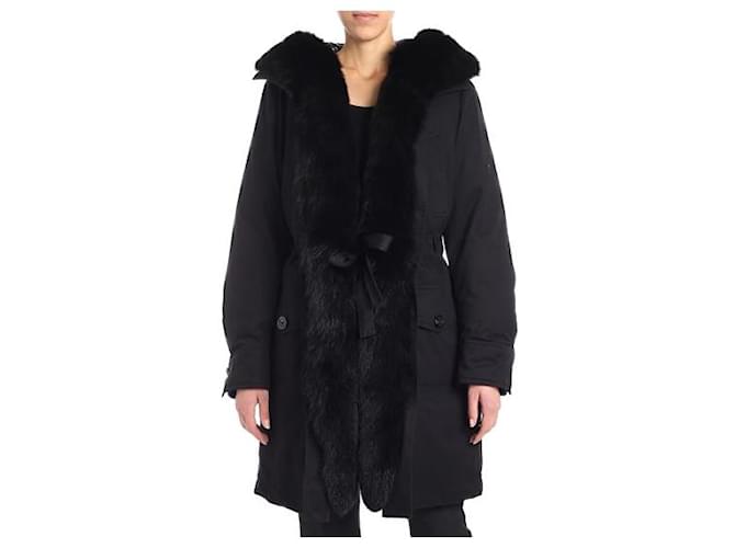 Moncler Black Hypolais Parka Coat DOWN JACKET Synthetic Fur  ref.493093
