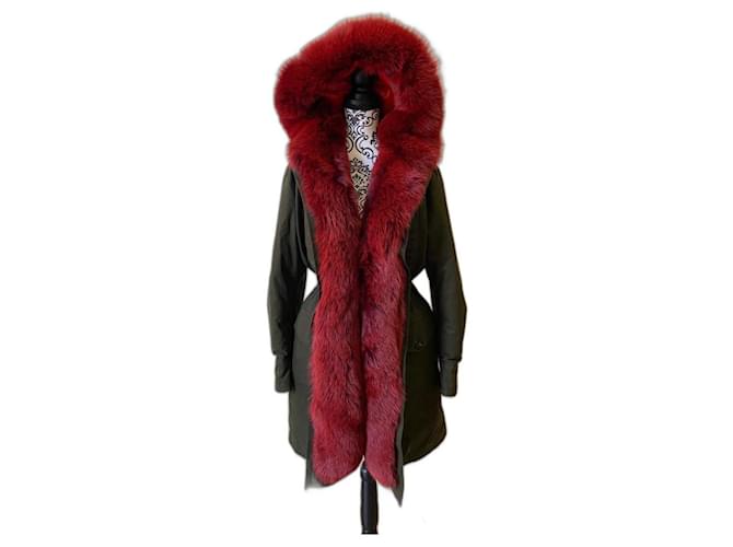 Moncler Hypolais Parka Coat in green red Synthetic Fur  ref.493100
