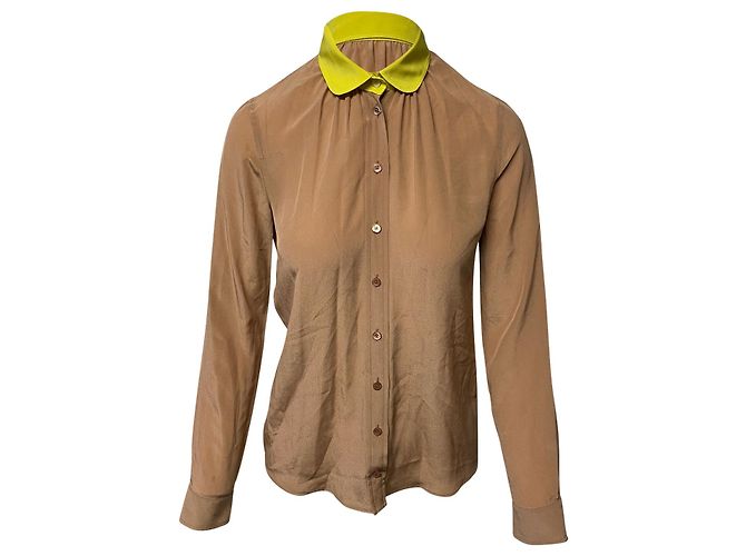 Gucci Buttondown-Hemd aus brauner Seide