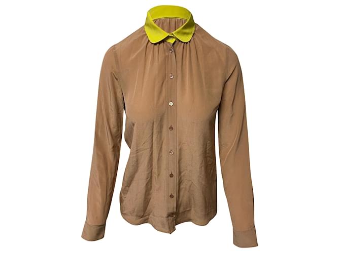 Camisa de botão Gucci em seda marrom  ref.493652