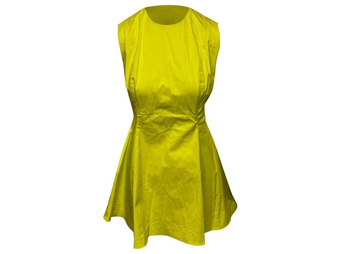 Dior Box Pleated Mini Dress in Yellow Cotton Green  ref.493664