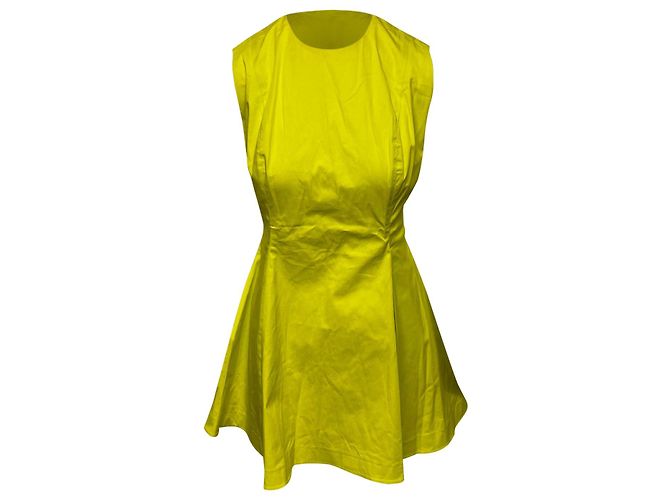 Dior Box Pleated Mini Dress in Yellow Cotton Green