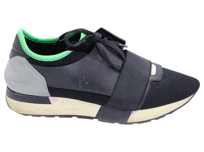 Balenciaga Race Runner Sneakers in Black and Green Leather  ref.493715