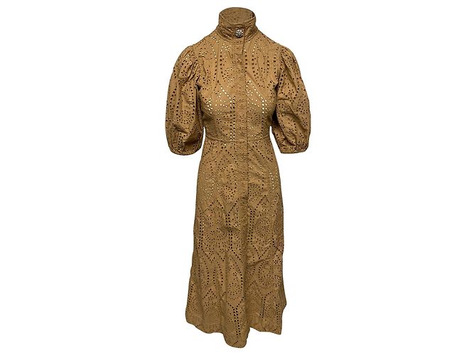 Ganni Broderie Anglaise Dress in Brown Cotton