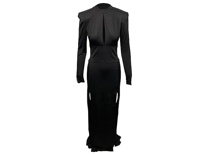 Balmain Cut Out Dress with Side Slit in Black Viscose  Cellulose fibre  ref.493758