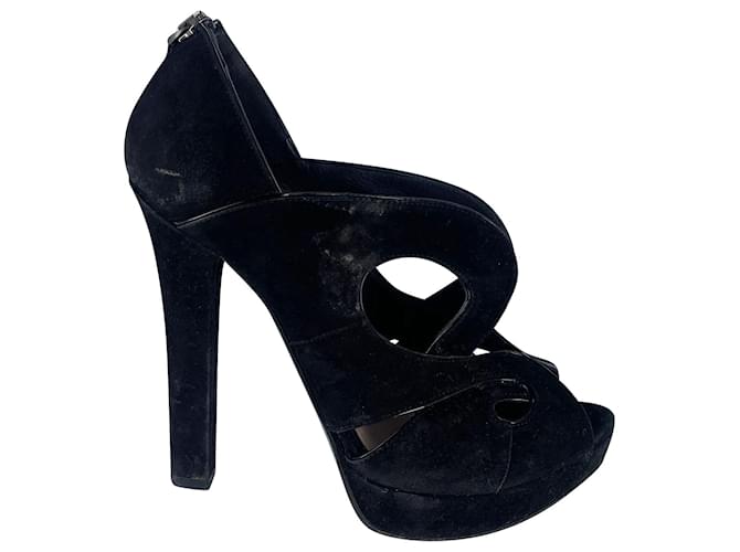 Bottega Veneta Cut Out Heels in Black Velvet Suede  ref.493800