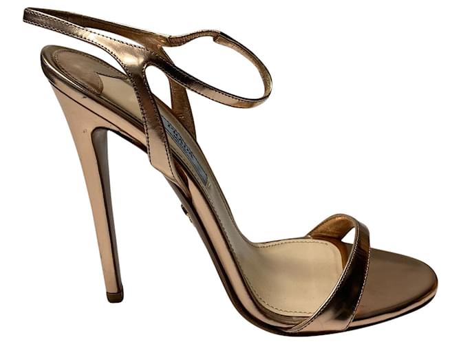 Prada Capretto Sandals in Rose Gold Leather Pink  ref.493804