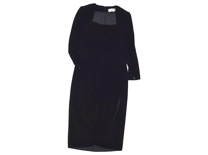 Vintage Christian Dior One Piece Dress Long Sleeve Square Neck Velvet Women's Black Size 9 (M Equivalent) Polyester  ref.493977