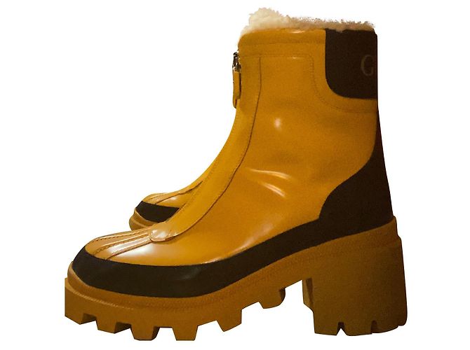 Botas de chuva Gucci de couro caramel Caramelo