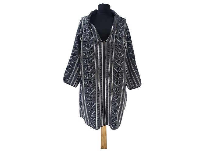 Cardigan Cappotto Dagmar in Lana Merino Nero Bianco