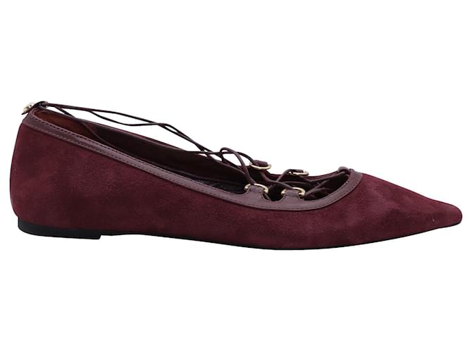 Michael Kors Lace Up Tabby Flats in Burgundy Suede Dark red  ref.494358