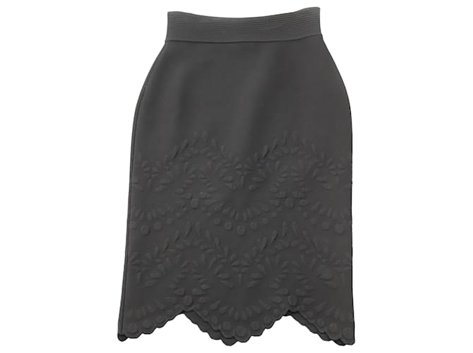 Alexander McQueen Embossed Scallop Hem Pencil Skirt in Black Viscose Cellulose fibre  ref.494365