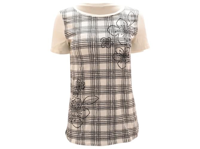 Weekend Max Mara Kariertes T-Shirt aus Baumwolle mit weißem Aufdruck  ref.494374