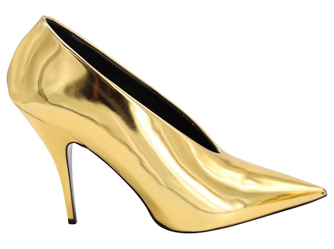 Stella Mc Cartney Stella McCartney Pointed Toe Pumps in Gold Faux Patent Leather Golden Metallic Synthetic Leatherette  ref.494378